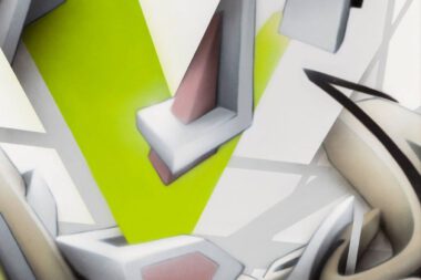 ''Slice of DAIMmonomania'' | Spraypaint on aluminium plate | 205 x 125 x 1,5 cm / 80.7 x 49.2 x 0.6 inch | 2016 | © Mirko Reisser (DAIM) | Courtesy: Sammlung Fahrni | Photo: MRpro