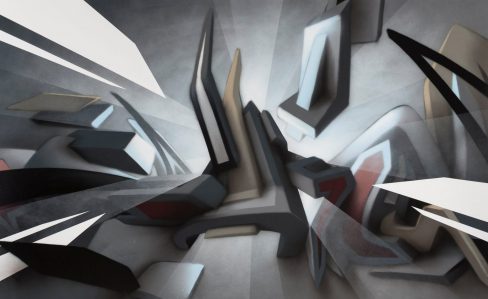 ''DAIMwave - Shining backlight'' | Spraypaint on aluminium plate | 125 x 205 x 1,5 cm / 49.2 x 80.7 x 0.6 inch | 2016 | © Mirko Reisser (DAIM) | Courtesy: Sammlung Fahrni | Photo: MRpro